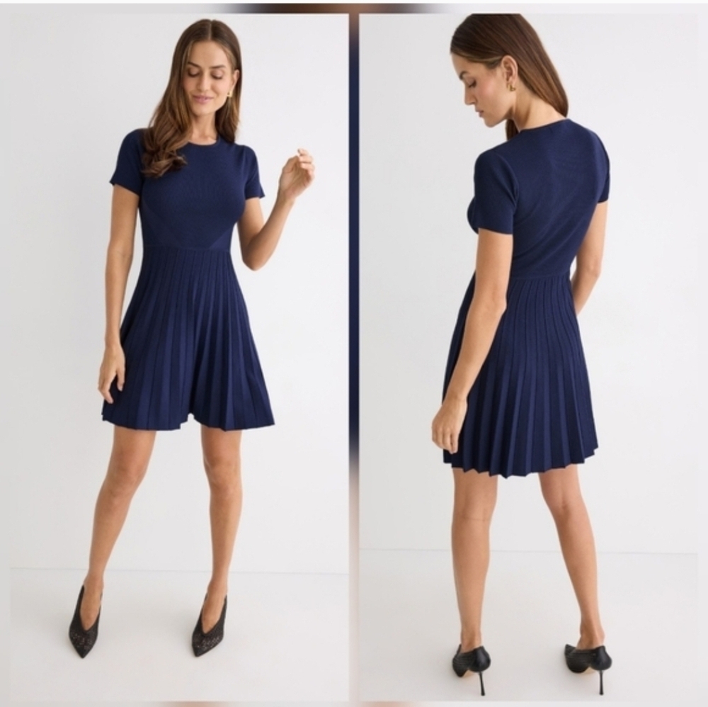 Jason Wu Stitch Detail Drop Waist Mini Dress In Blue Knite Casual Short Sleeves